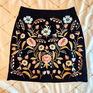 Lucy Paris Black Velvet Embroidered Mini Skirt | Gold Floral | Size S EUC